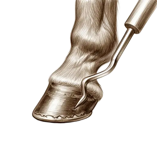 Pencil sketch of a horse's hoof and shoe